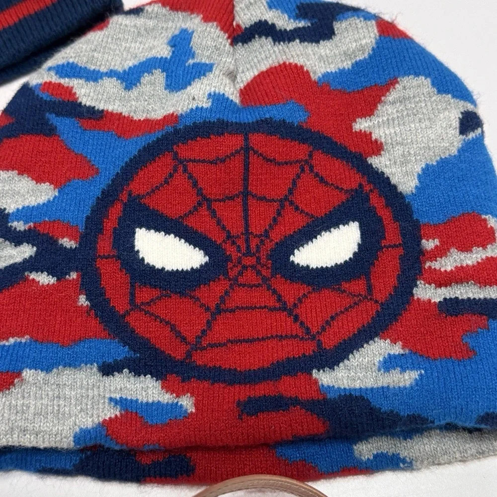 Marvel Hat Beanie Boys One Size Multicolor Camouflage Spider-Man Knit Winter
